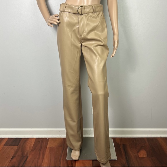 NEW NICHOLAS REVOLVE BEIGE VEGAN LEATHER PANTS - Picture 2 of 8